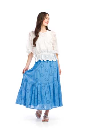 PT-16093 - EMBROIDERED EYELET BLOUSE WITH ELASTIC WAIST - Colors: AS SHOWN - Available Sizes:S-L - Catalog Page:88 